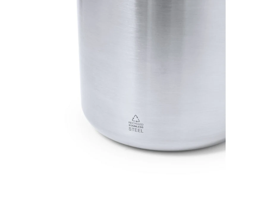 Srebrny kubek metalowy 330 ml z bambusową pokrywką