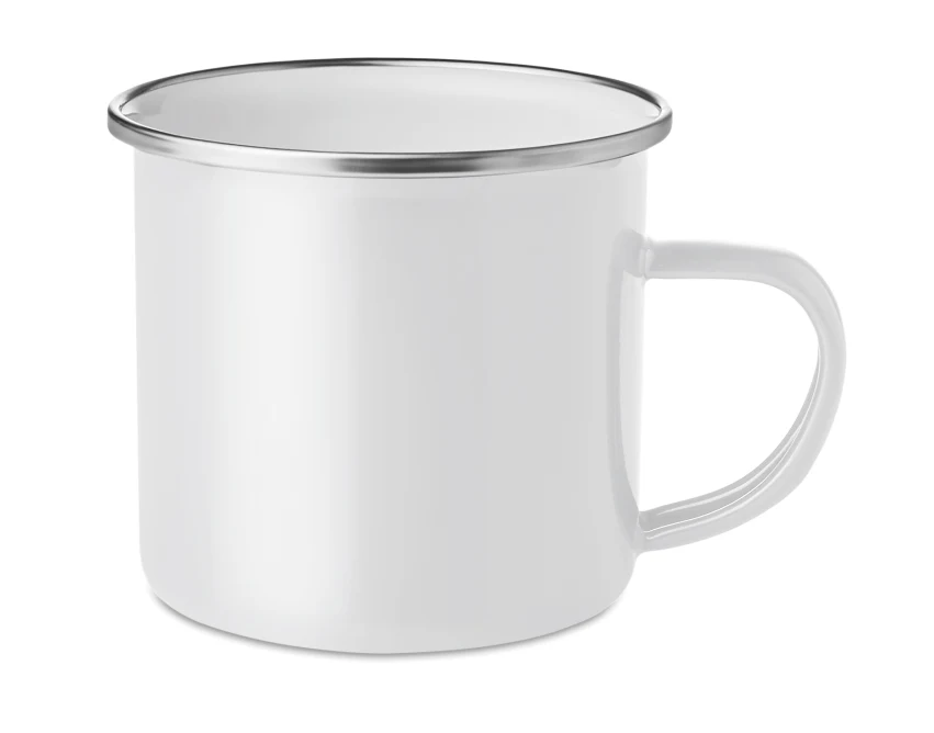 Biały kubek emaliowany 350 ml z logo – retro, minimalistyczny