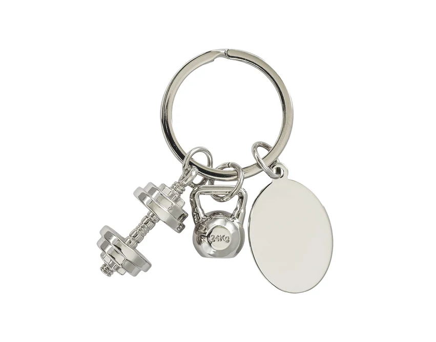 Brelok GymKey srebrny – stal nierdzewna, kettlebell, pudełko