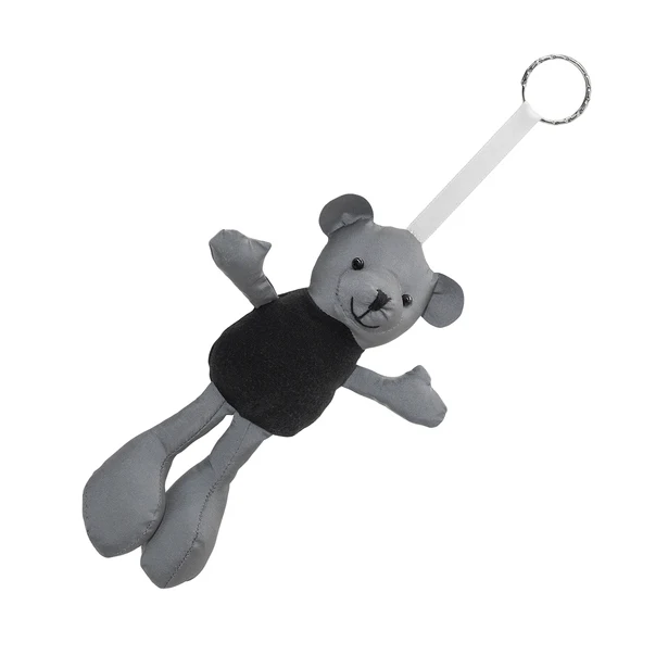 Czarny brelok pluszowy miś odblaskowy z logo dla dzieci