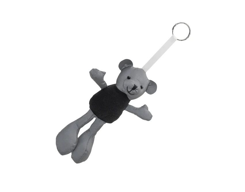 Czarny brelok pluszowy miś odblaskowy z logo dla dzieci