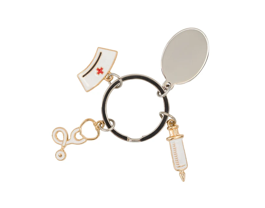 Srebrny brelok medyczny Esculap z logo, stal nierdzewna