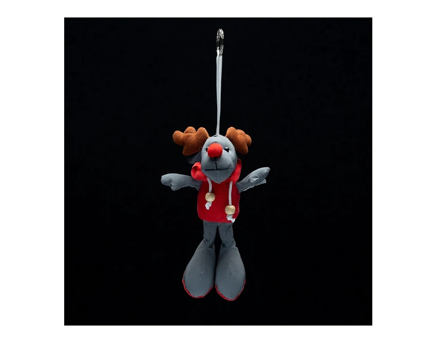 Brelok odblaskowy renifer szary/czerwony z logo firmy