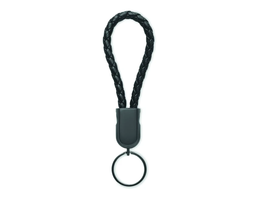Czarny brelok z plecionym kablem USB-C 60W i logo firmy