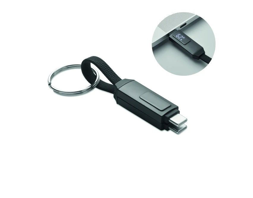 Czarny brelok 60W USB-C z aluminiowym kablem i LED