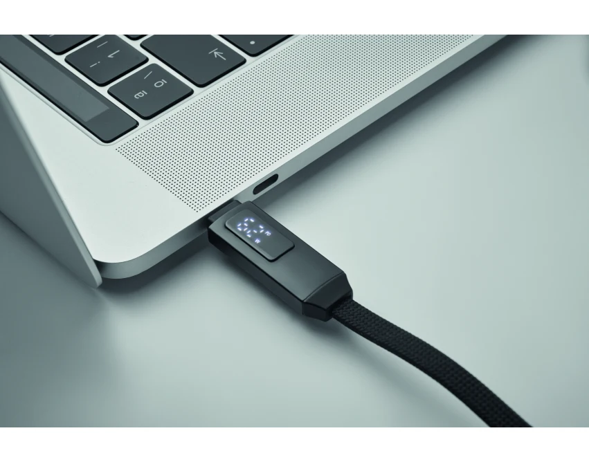 Czarny brelok 60W USB-C z aluminiowym kablem i LED