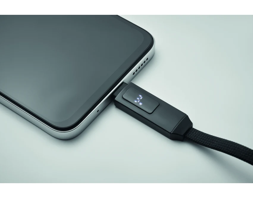 Czarny brelok 60W USB-C z aluminiowym kablem i LED