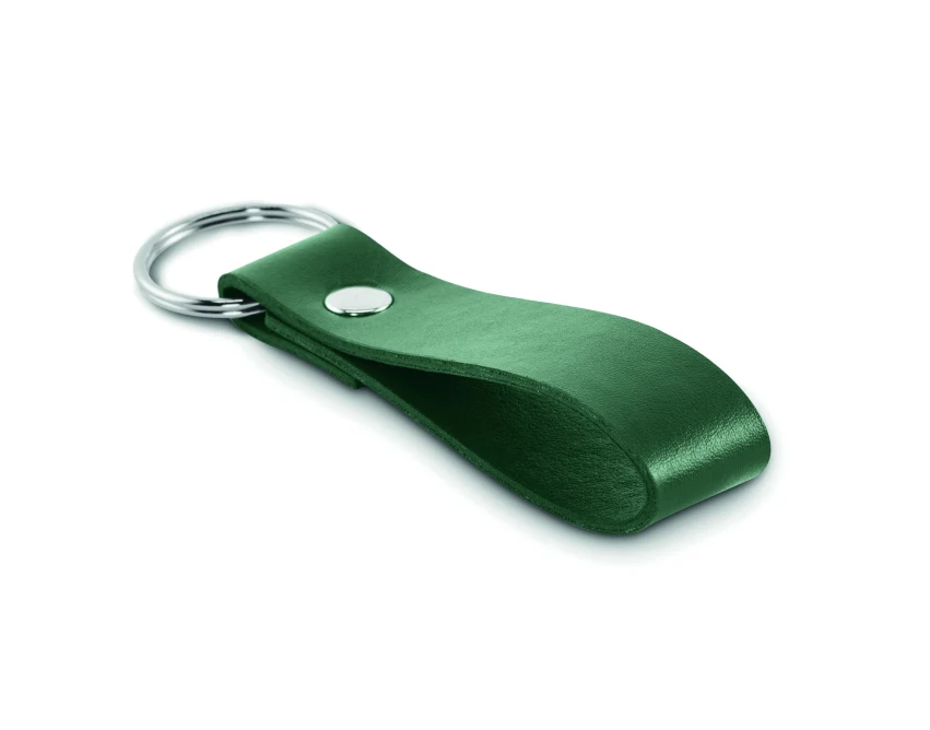 Ciemnozielony brelok PU z logo – elegancki gadżet firmowy