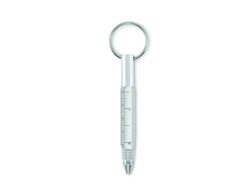 Srebrny brelok aluminiowy z długopisem i śrubokrętem 2w1