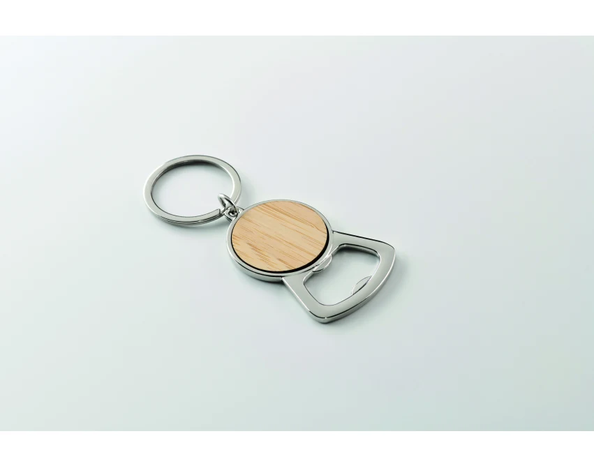 Brelok bambusowy z otwieraczem i grawerem logo Keypop