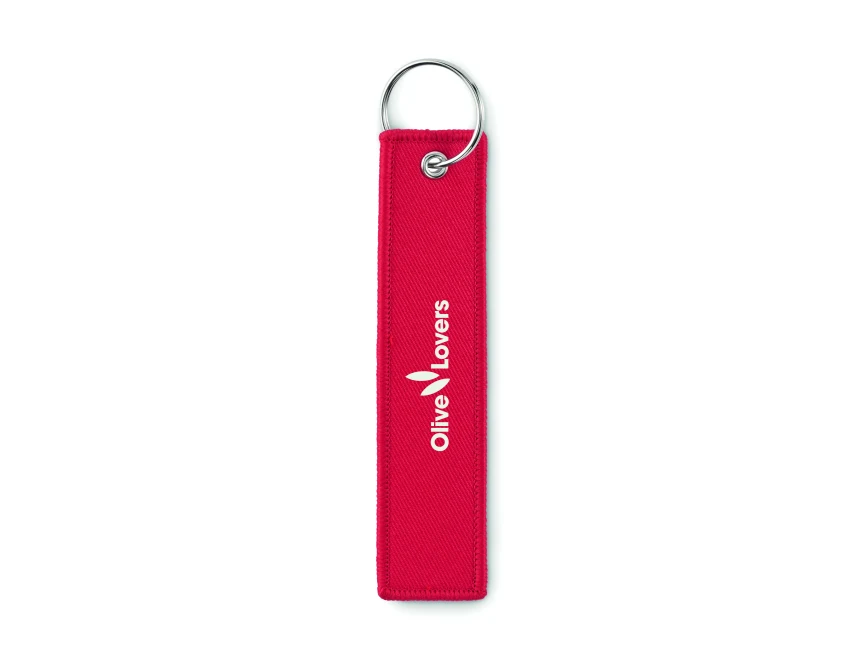Czerwony brelok Remove Before Flight z logo – poliester