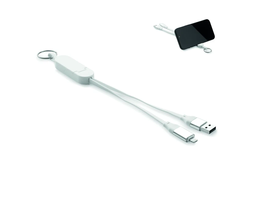 Biały brelok z kablem 60W i podstawką – Twój nadruk