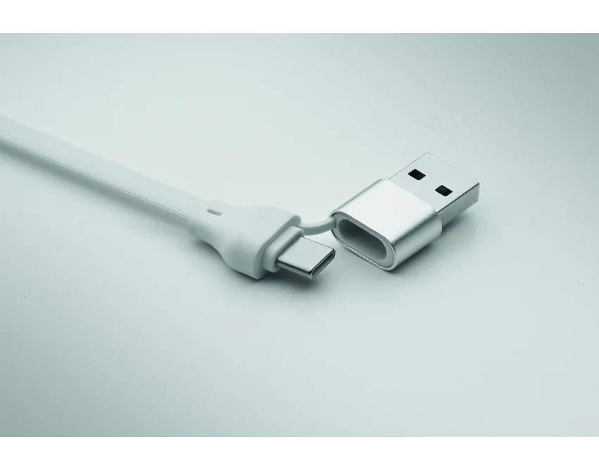 Biały brelok z kablem 60W i podstawką – Twój nadruk