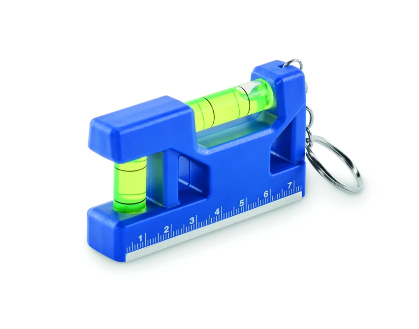Niebieski brelok ABS z magnesem, poziomicą i miarką 7 cm