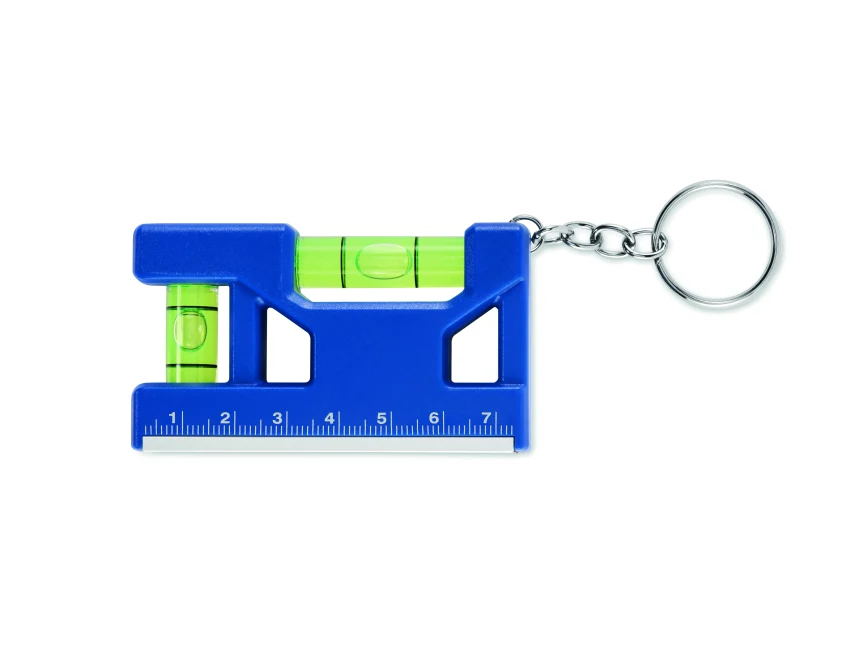 Niebieski brelok ABS z magnesem, poziomicą i miarką 7 cm