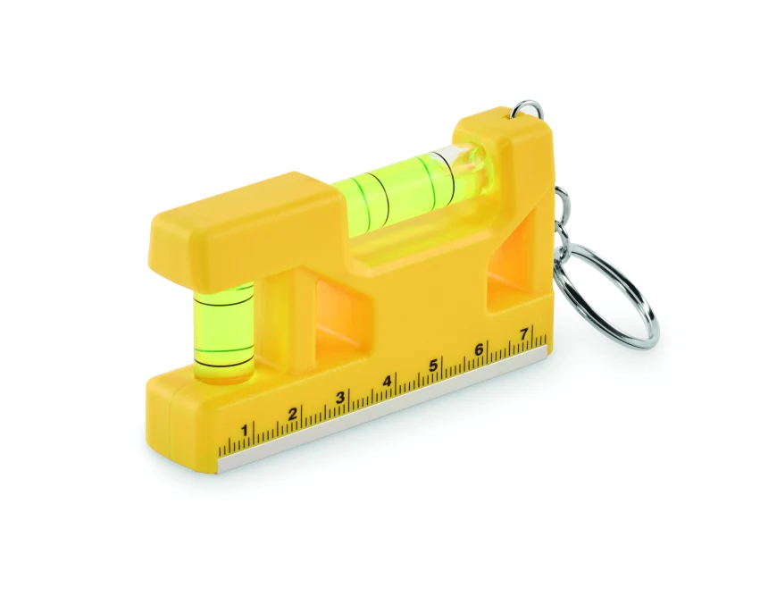 Żółty magnetyczny brelok z poziomicą, magnesem i linijką