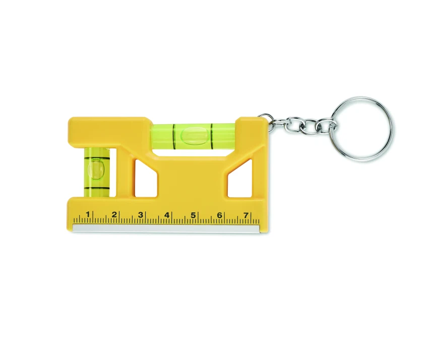 Żółty magnetyczny brelok z poziomicą, magnesem i linijką