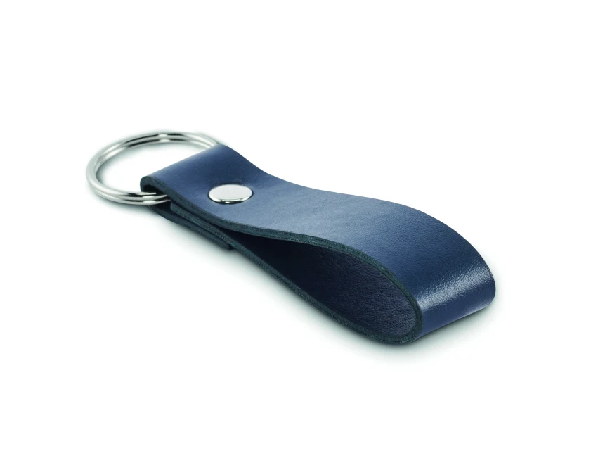 Granatowy brelok Strokey PU z logo – elegancki firmowy gadżet