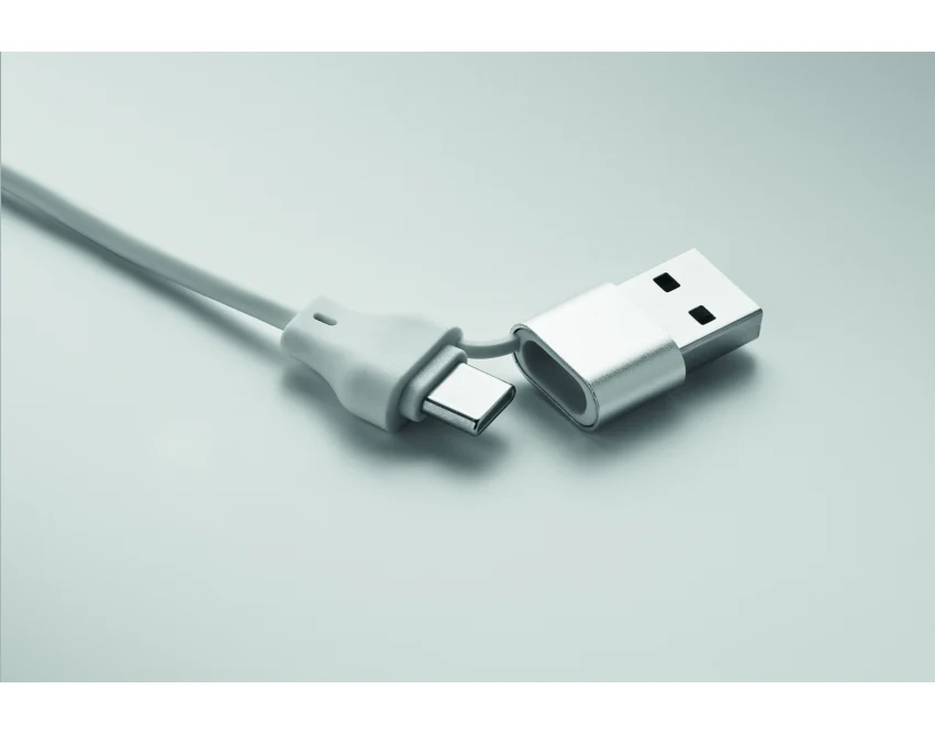 Brelok bambusowy 4w1 biały z logo – kabel 60W do ładowania