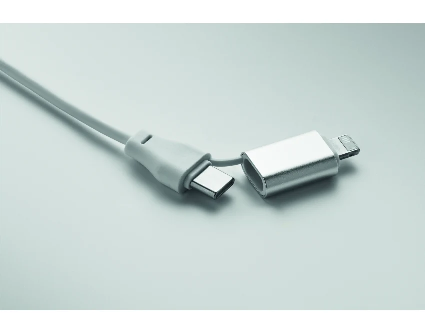 Brelok bambusowy 4w1 biały z logo – kabel 60W do ładowania