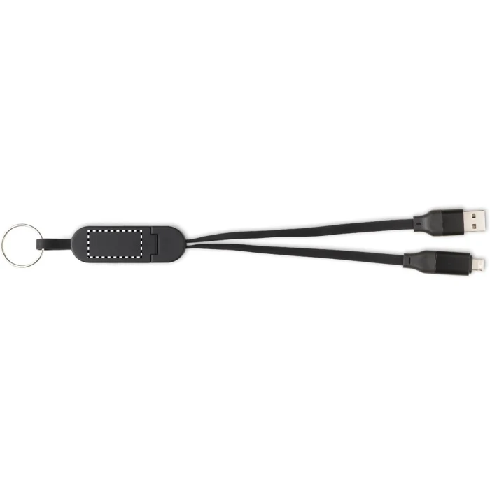 Schemat znakowania dla Tampondruk - P3 na gadżecie: Czarny brelok 60W z kablem USB-C/micro-B i stojakiem