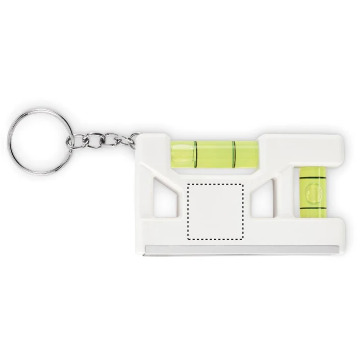 Schemat znakowania dla Tampondruk - P3 na gadżecie: Biały brelok magnetyczny z poziomicą i miarką – z logo
