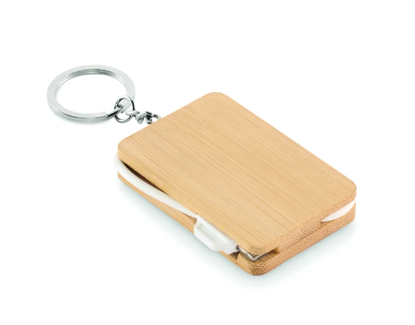 Bambusowy brelok z kablem 2w1 i logo – drewno, grawer