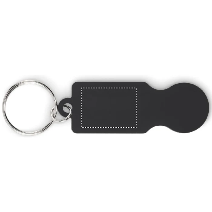 Schemat znakowania dla Grawerowanie laserowe - L2 na gadżecie: Czarny brelok Tokley z żetonem do wózka i logo firmy