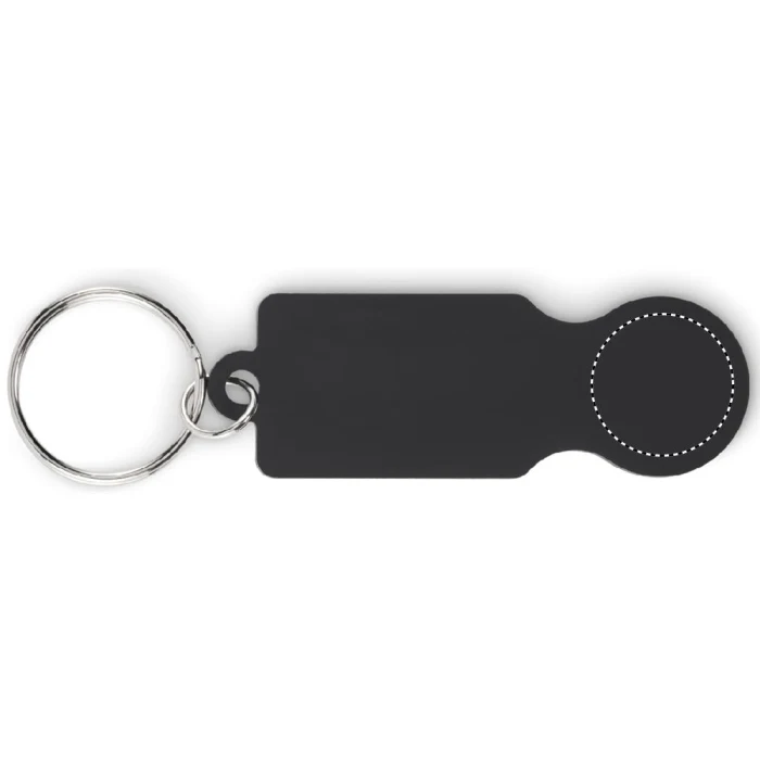 Schemat znakowania dla Grawerowanie laserowe - L2 na gadżecie: Czarny brelok Tokley z żetonem do wózka i logo firmy