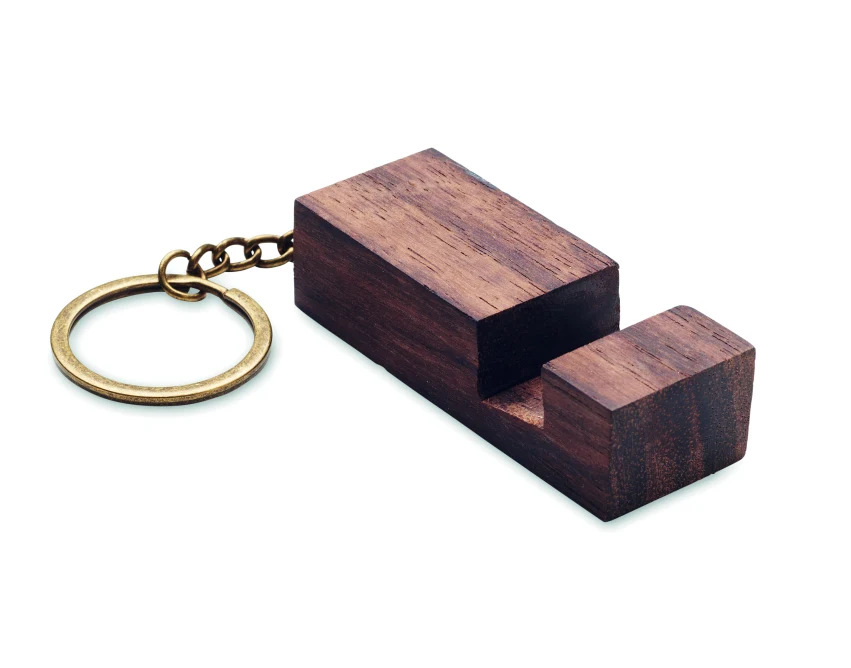 Drewniany brelok Code z grawerem i podstawką na telefon