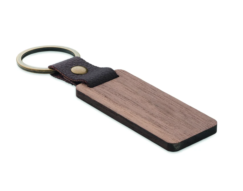 Brelok z drewna orzechowego i ekoskóry z grawerem logo
