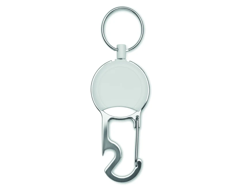 Biały brelok skipass Pulric z otwieraczem i miejscem na logo