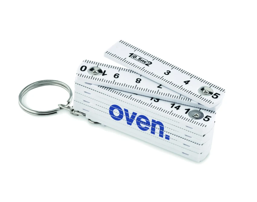 Biały brelok z linijką 50 cm ABS z nadrukiem logo