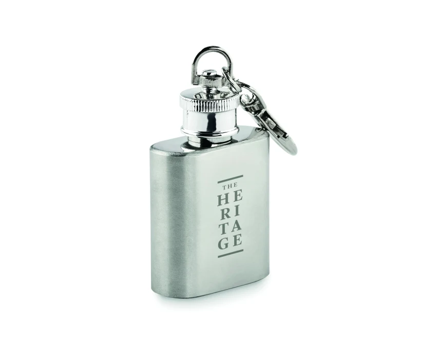 Srebrny brelok-butelka inox 28 ml z grawerem logo