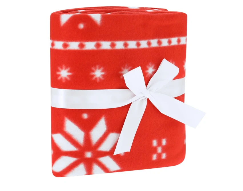 Czerwony koc RPET z logo – świąteczny gadżet firmowy