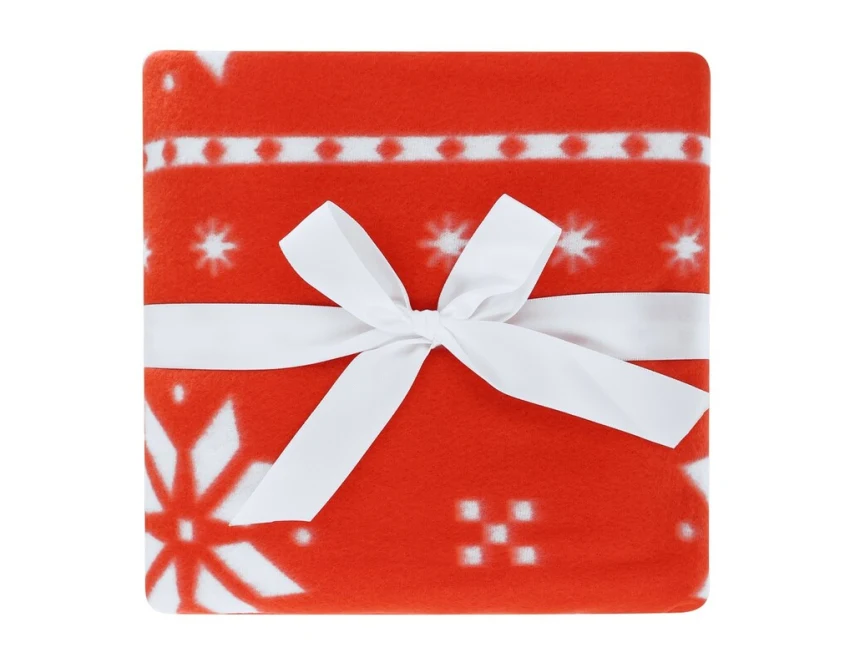 Czerwony koc RPET z logo – świąteczny gadżet firmowy