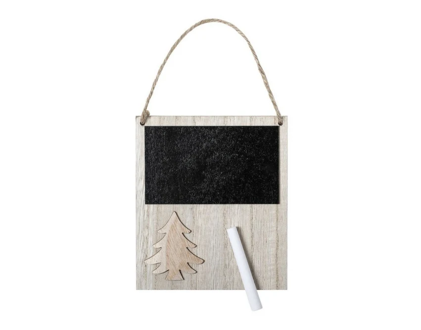 Drewniana tablica kredowa choinka z logo na magnesie