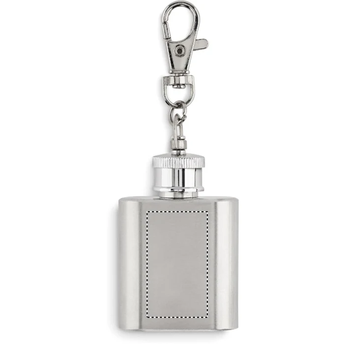 Schemat znakowania dla Etykieta - DL na gadżecie: Srebrny brelok-butelka inox 28 ml z grawerem logo