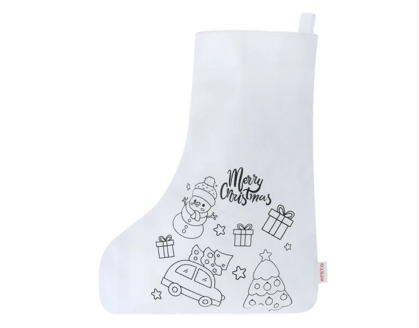 Biała skarpeta RPET do kolorowania z logo i kredkami