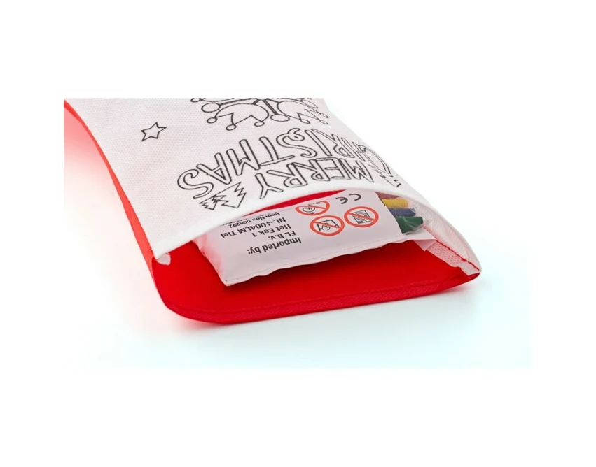 Skarpeta świąteczna do kolorowania z kredkami i logo