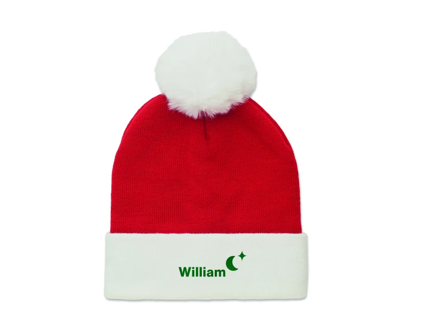 Czapka świąteczna Mensa czerwona z białym pomponem i logo