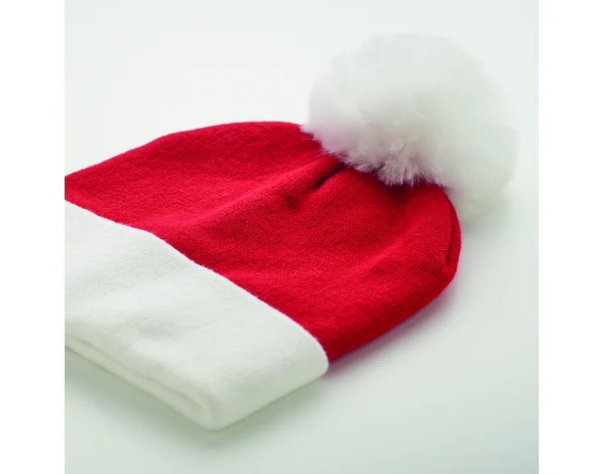 Czapka świąteczna Mensa czerwona z białym pomponem i logo
