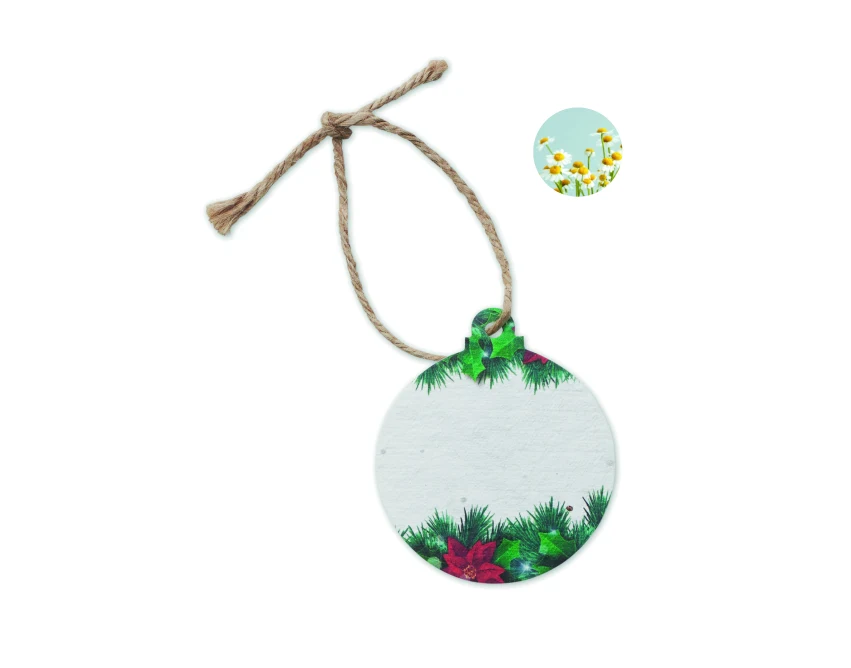 Biała ekologiczna bombka seed paper z logo – świąteczny upominek