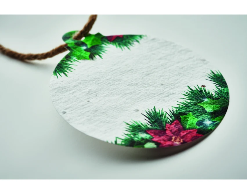 Biała ekologiczna bombka seed paper z logo – świąteczny upominek