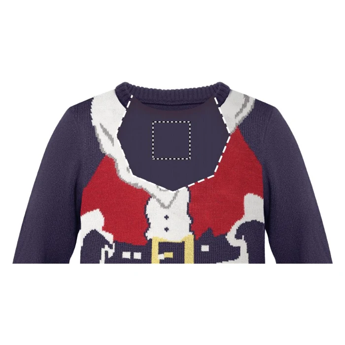 Schemat znakowania dla Transfer sitodruk - T1 na gadżecie: Granatowy sweter świąteczny S/M z Mikołajem, akryl, logo