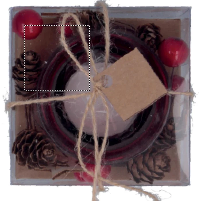 Schemat znakowania dla Etykieta - DL na gadżecie: Czerwony świecznik świąteczny Bougie z logo firmy