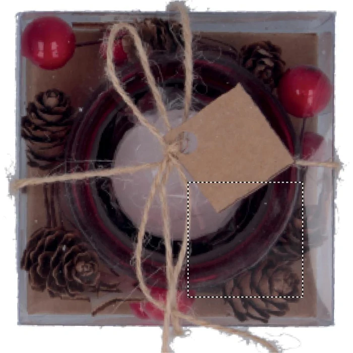 Schemat znakowania dla Etykieta - DL na gadżecie: Czerwony świecznik świąteczny Bougie z logo firmy