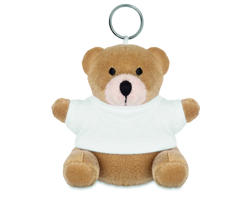 Biały pluszowy breloczek miś z logo na koszulce