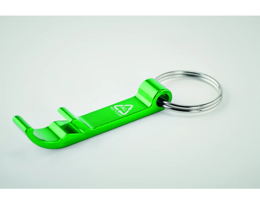 Zielony brelok aluminiowy z otwieraczem i logo – Ovikey