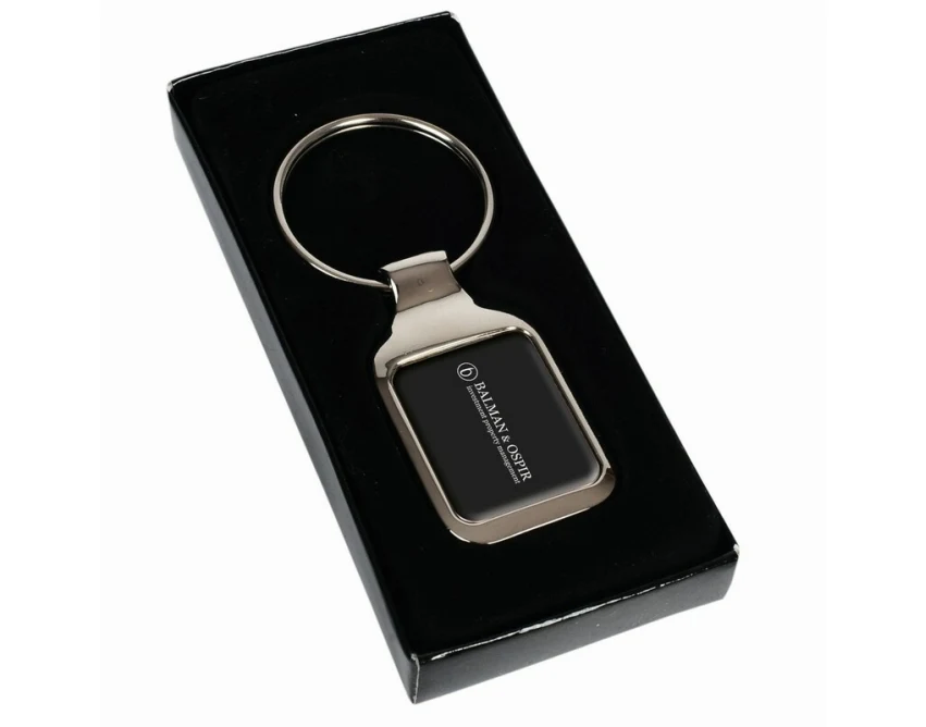 Brelok metalowy Tristian srebrny z grawerem w pudełku